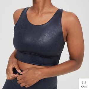 AERIE Offline Hugger Sports Bra in Crackle Faux Leather Steel Blue New Small NWT